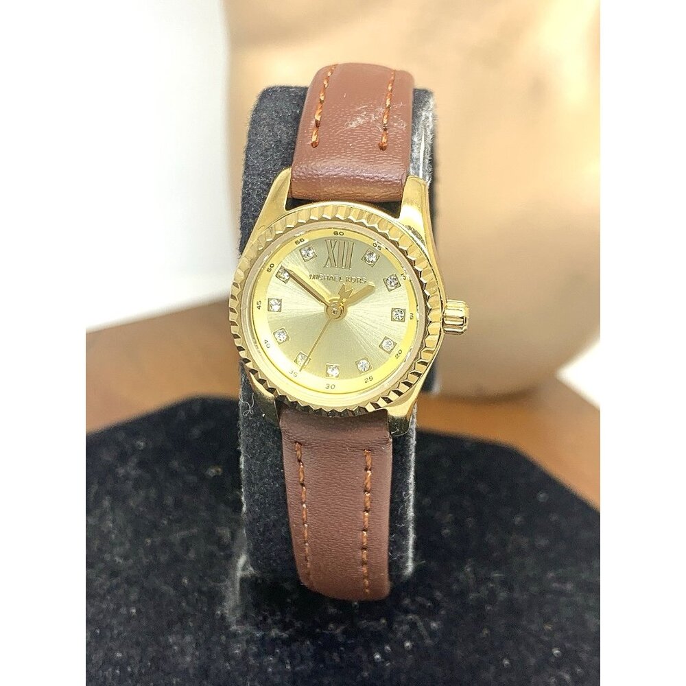 Michael Kors Womens Watch MK4862 Quartz Gold Dial Brown Leather Band Petite 19mm